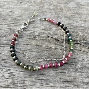 Tourmaline silver bracelet, beaded bracelet, silver chain bracelet